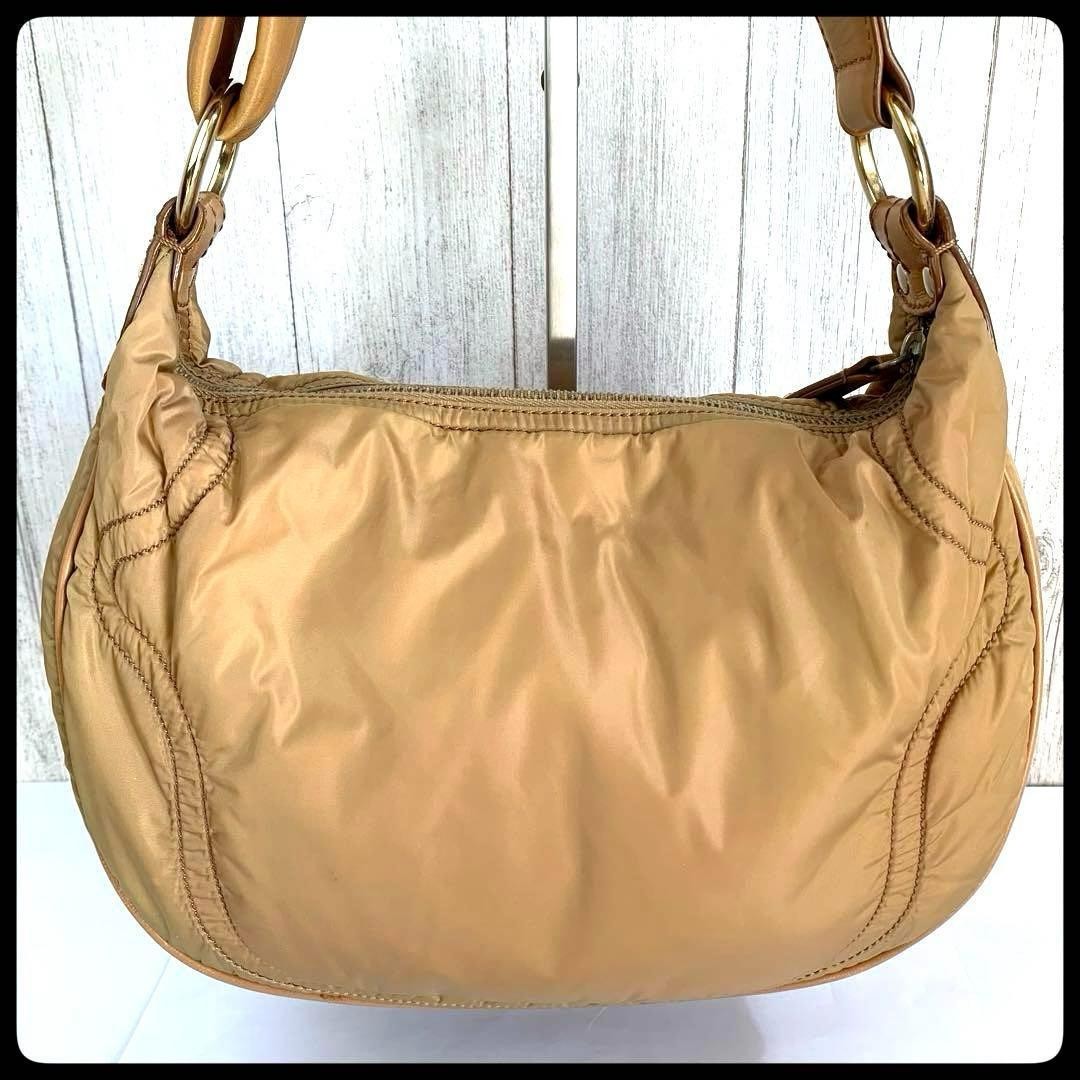 TOD'S Shoulder Bag Purse 2way Nylon Leather Camel Authentic
