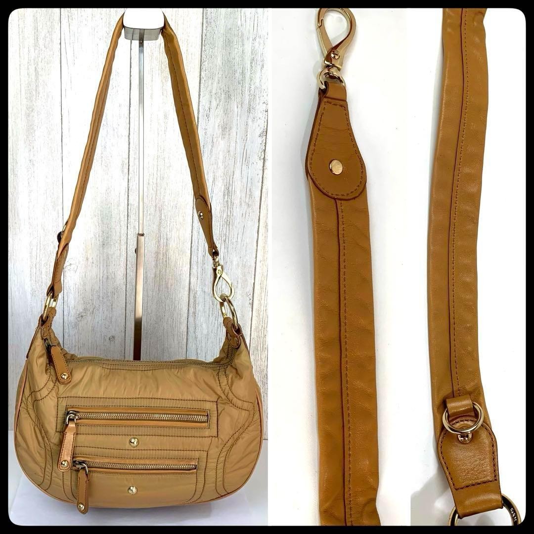 TOD'S Shoulder Bag Purse 2way Nylon Leather Camel Authentic