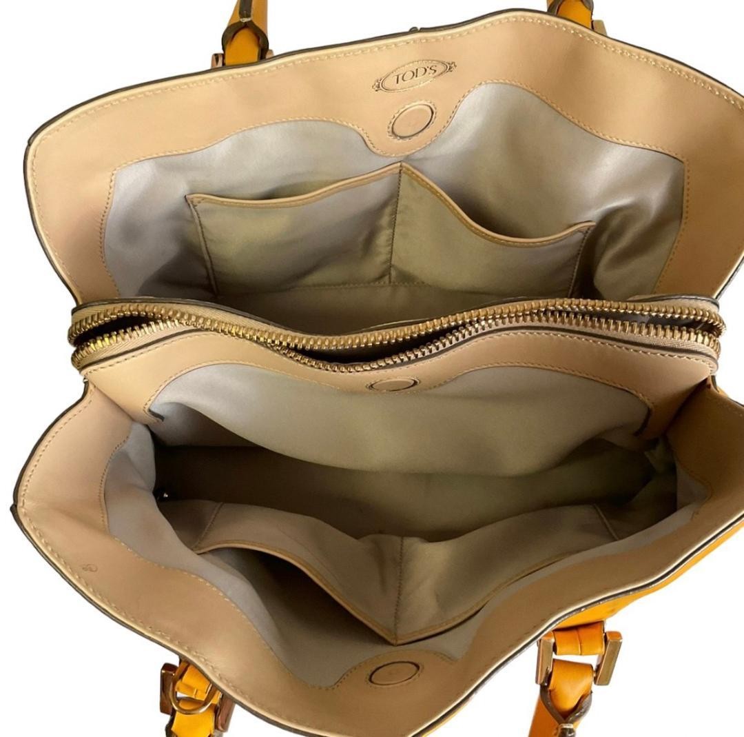TOD'S Hand Bag Tote Purse D Cube Leather Camel Authentic