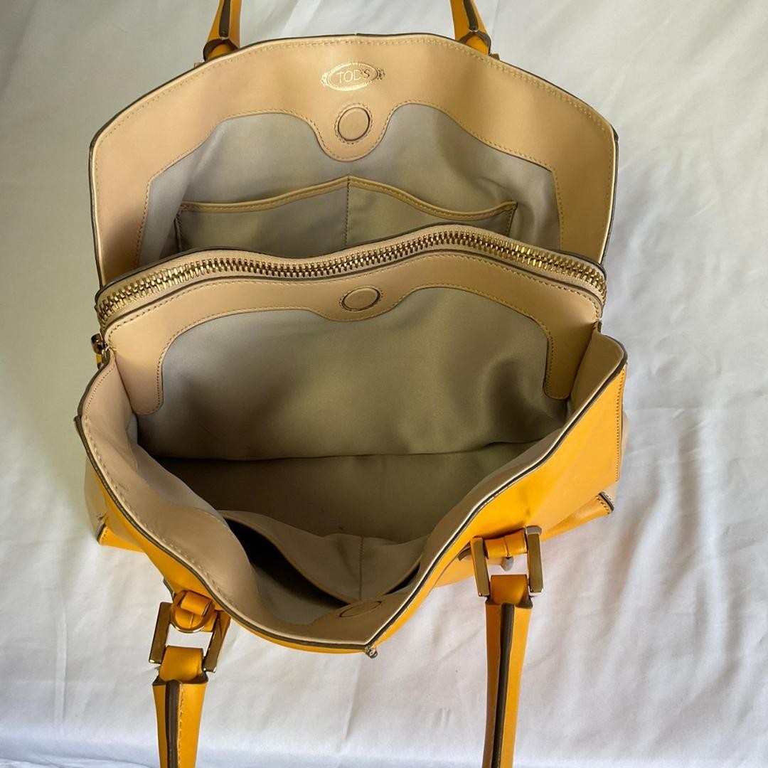 TOD'S Hand Bag Tote Purse D Cube Leather Camel Authentic