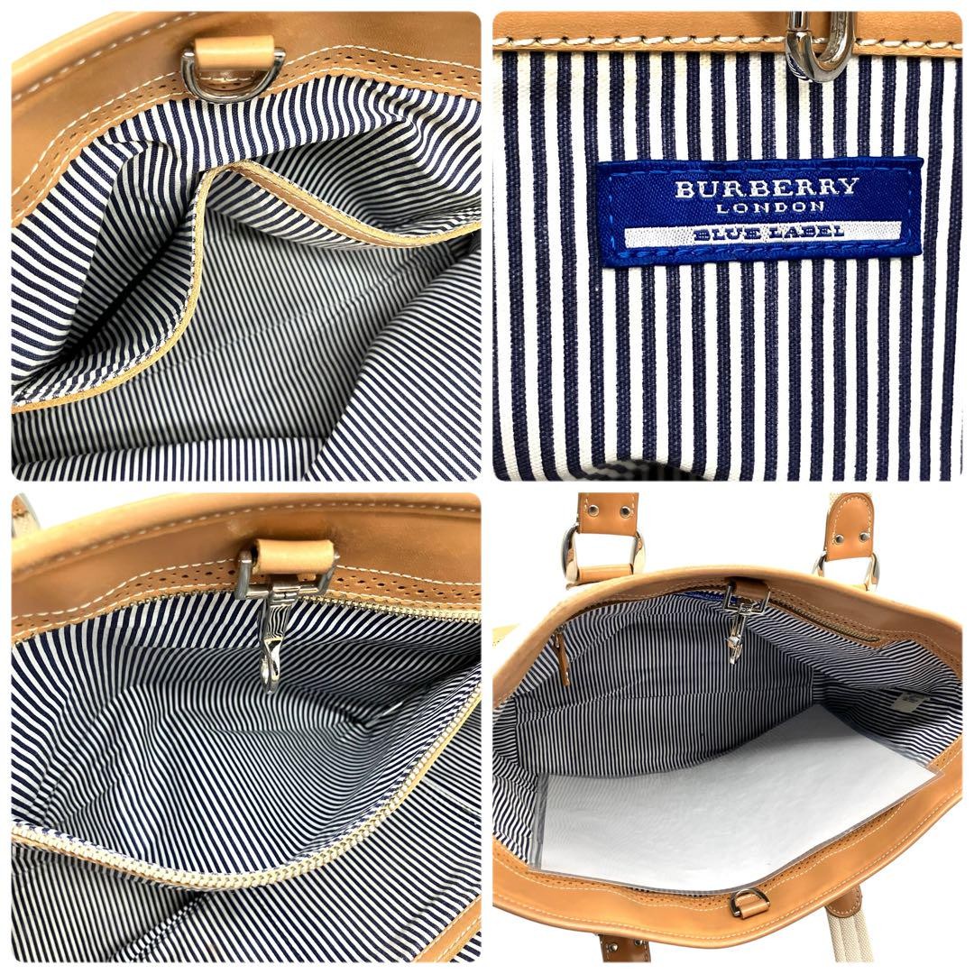 BURBERRY LONDON Hand Bag Tote Purse Canvas Leather Beige Authentic