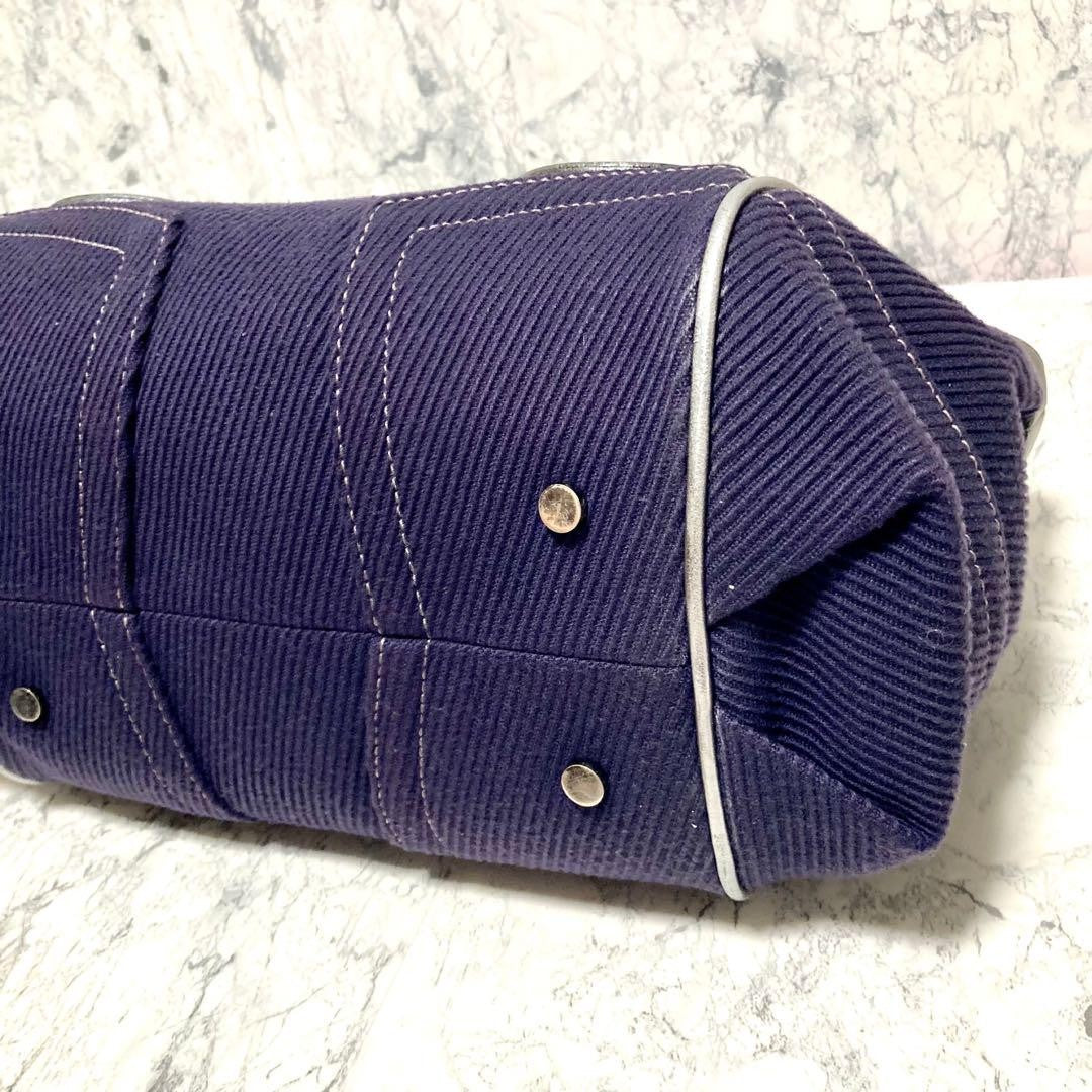 BURBERRY LONDON BLUELABEL Hand Bag Tote Purse Canvas Leather Purple Authentic