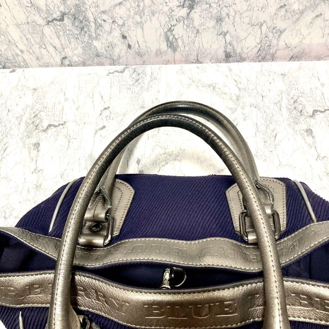 BURBERRY LONDON BLUELABEL Hand Bag Tote Purse Canvas Leather Purple Authentic