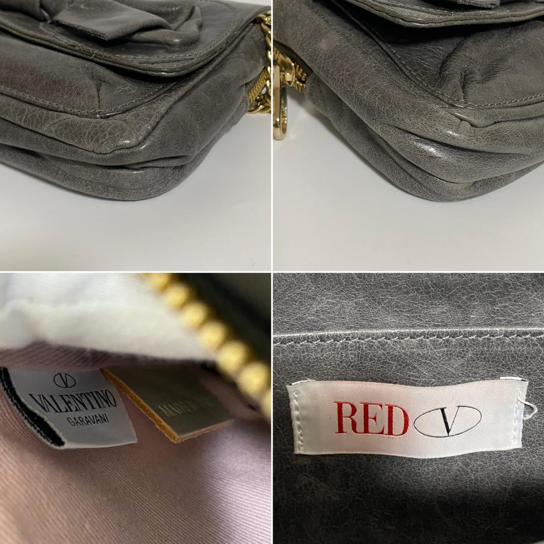 RED VALENTINO Shoulder Bag Purse Leather Gray Authentic