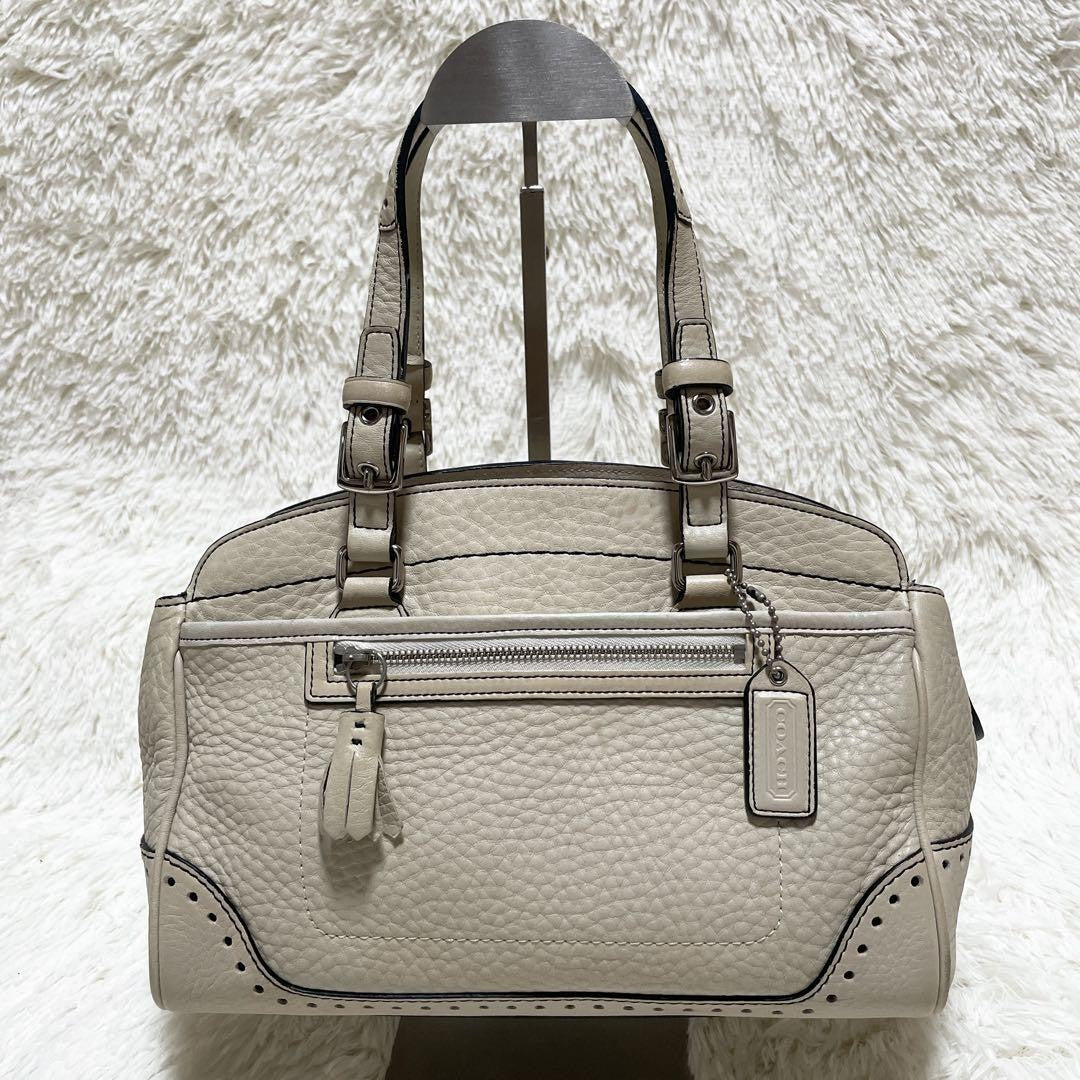 COACH Hand Bag Tote Purse Leather White Cream Authentic