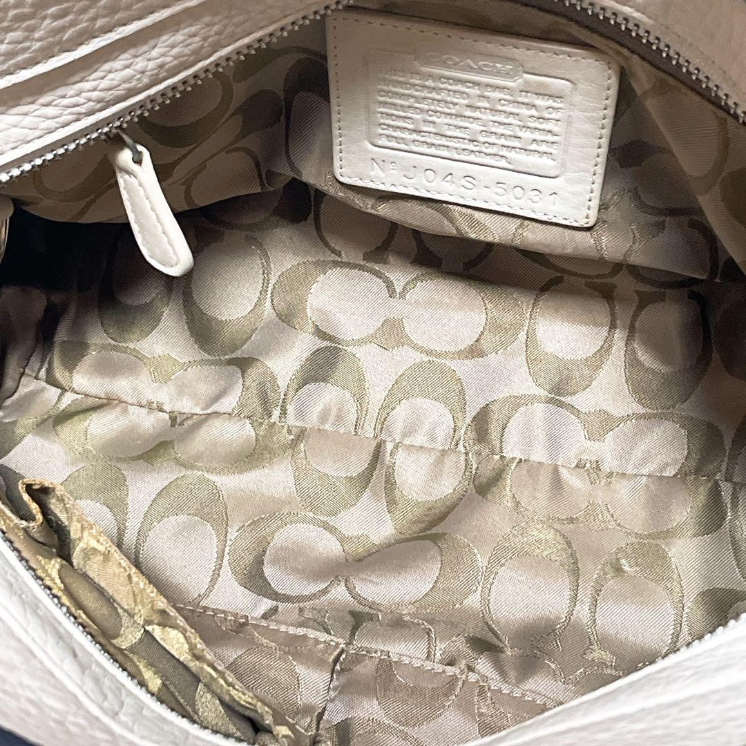 COACH Hand Bag Tote Purse Leather White Cream Authentic