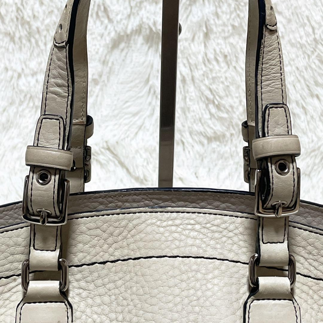 COACH Hand Bag Tote Purse Leather White Cream Authentic