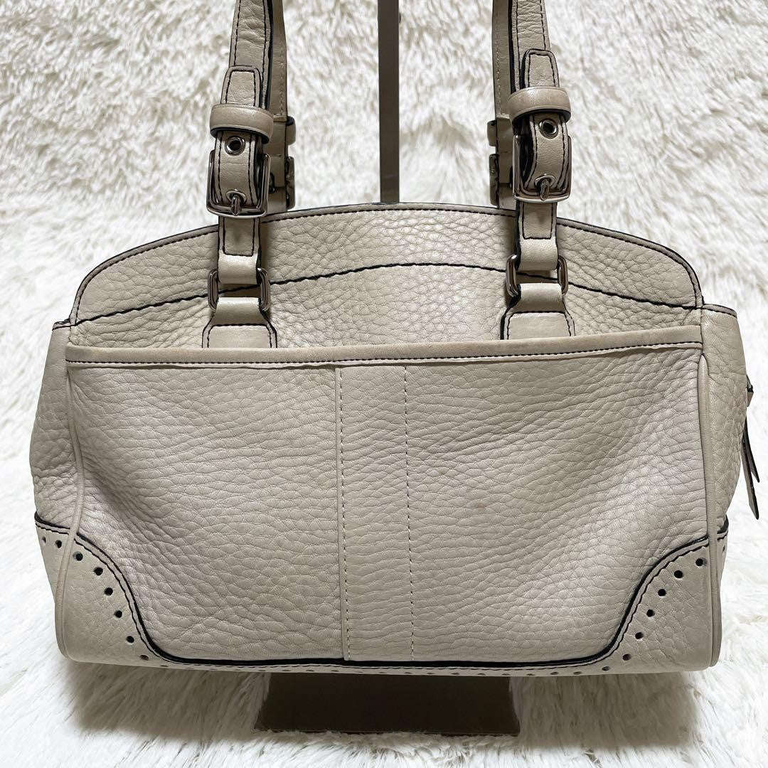 COACH Hand Bag Tote Purse Leather White Cream Authentic