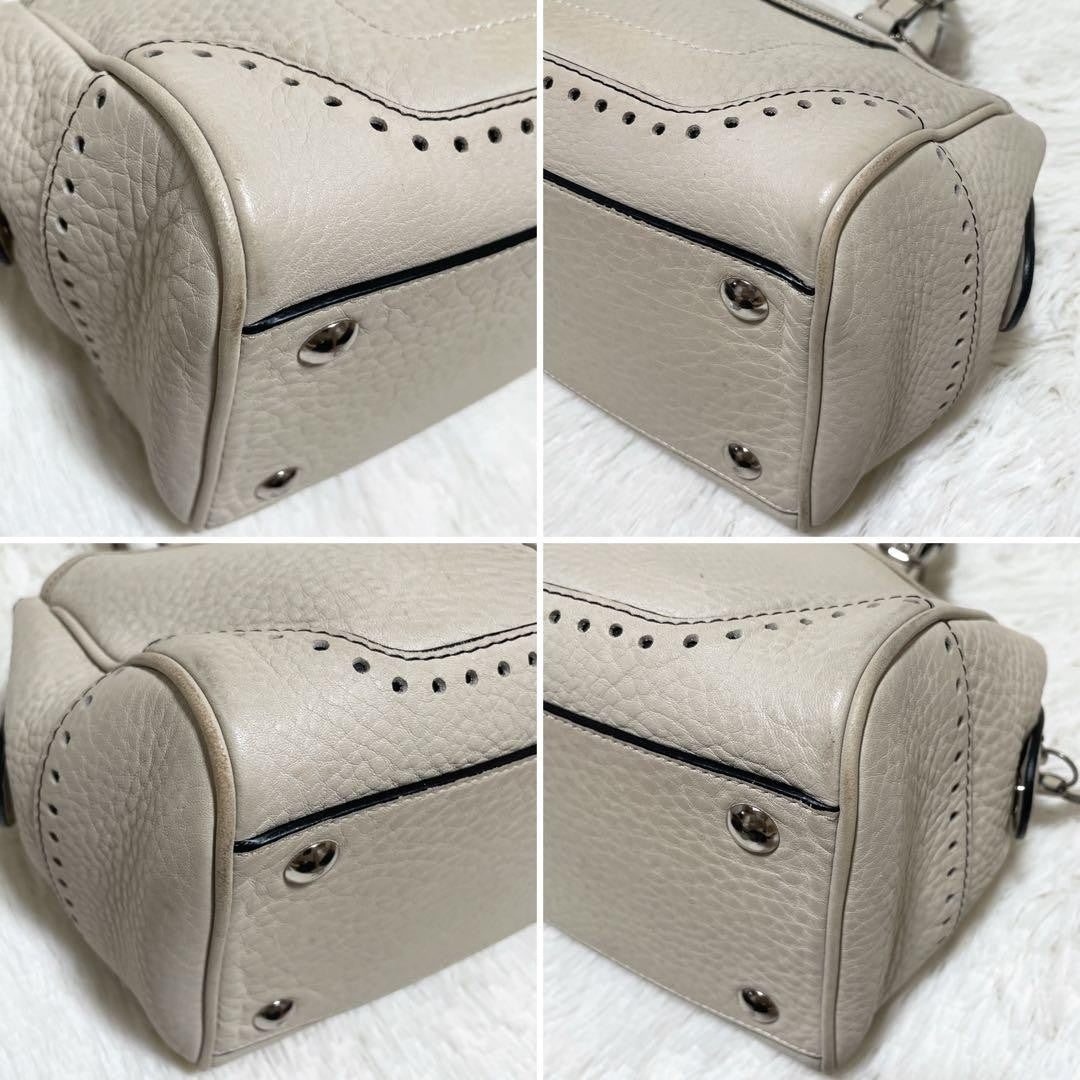 COACH Hand Bag Tote Purse Leather White Cream Authentic