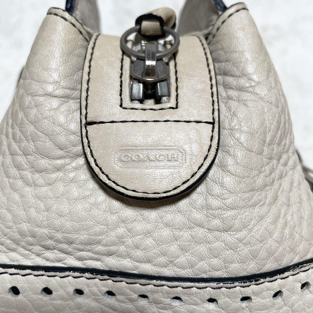COACH Hand Bag Tote Purse Leather White Cream Authentic