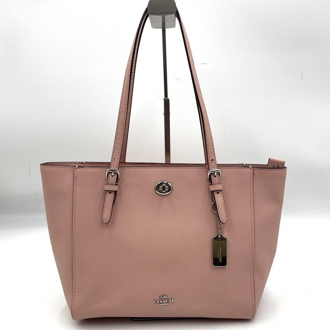COACH Hand Bag Tote Purse Turn Lock Leather Pink Authentic