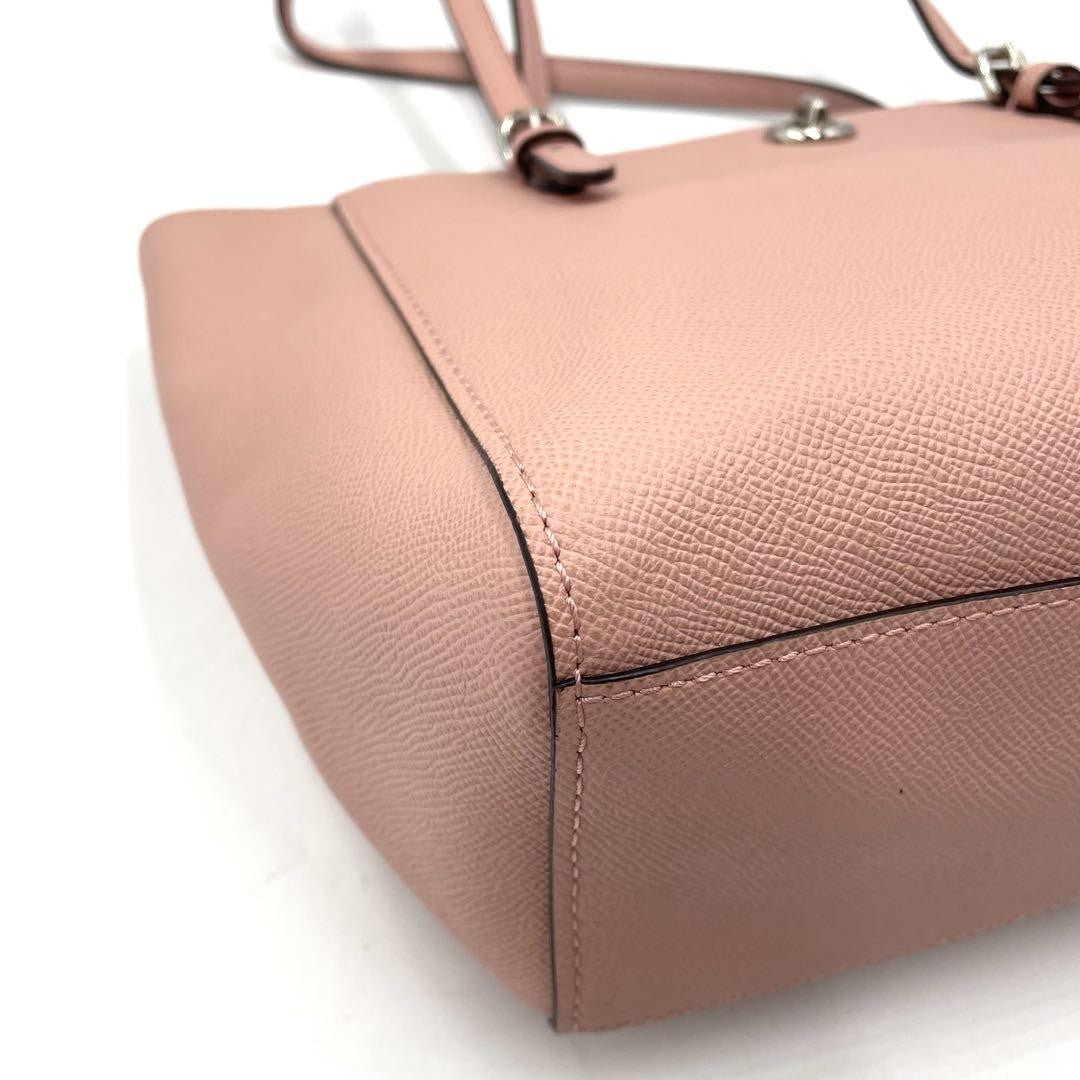 COACH Hand Bag Tote Purse Turn Lock Leather Pink Authentic