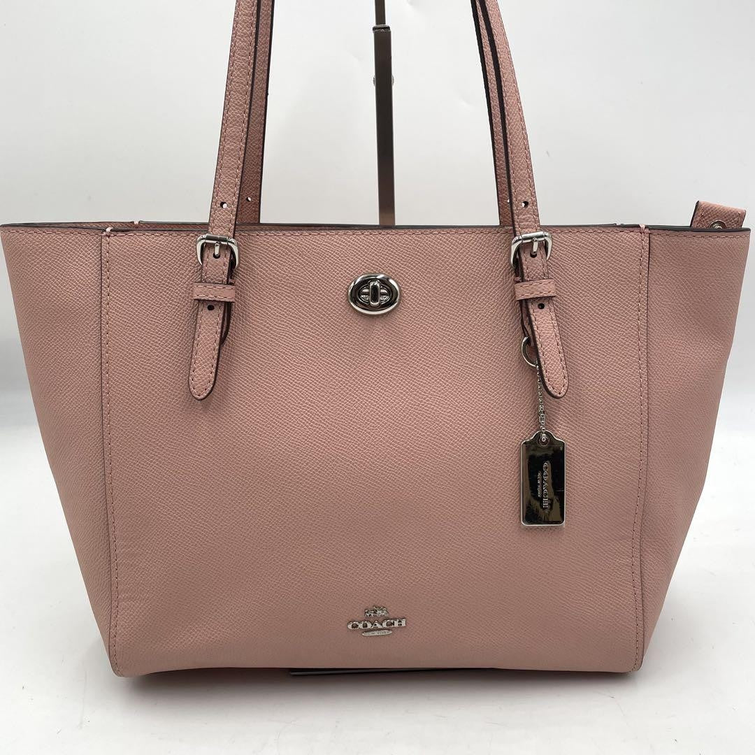 COACH Hand Bag Tote Purse Turn Lock Leather Pink Authentic