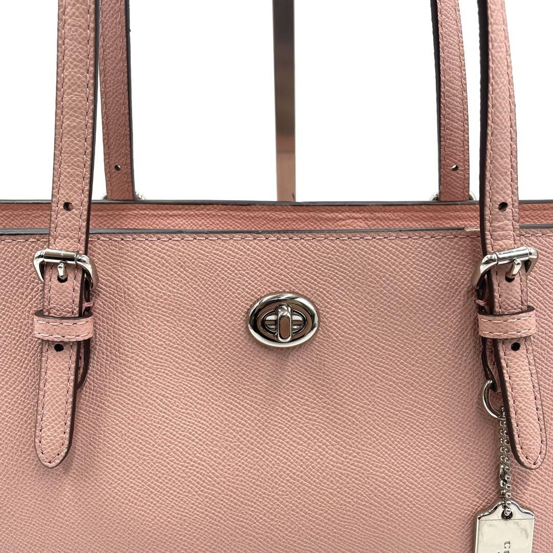 COACH Hand Bag Tote Purse Turn Lock Leather Pink Authentic