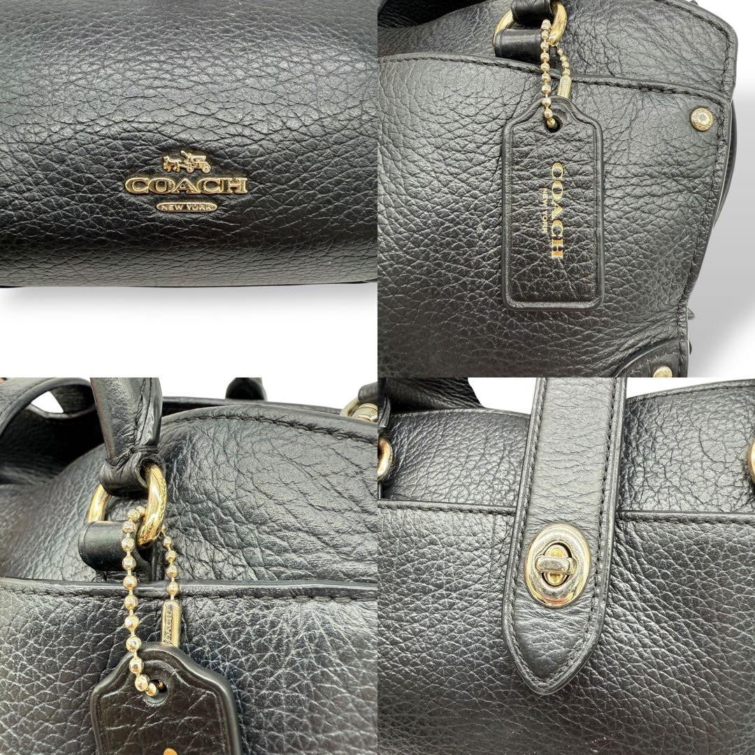 COACH Hand Shoulder Bag Tote Purse 2way 37779 Leather Black Authentic