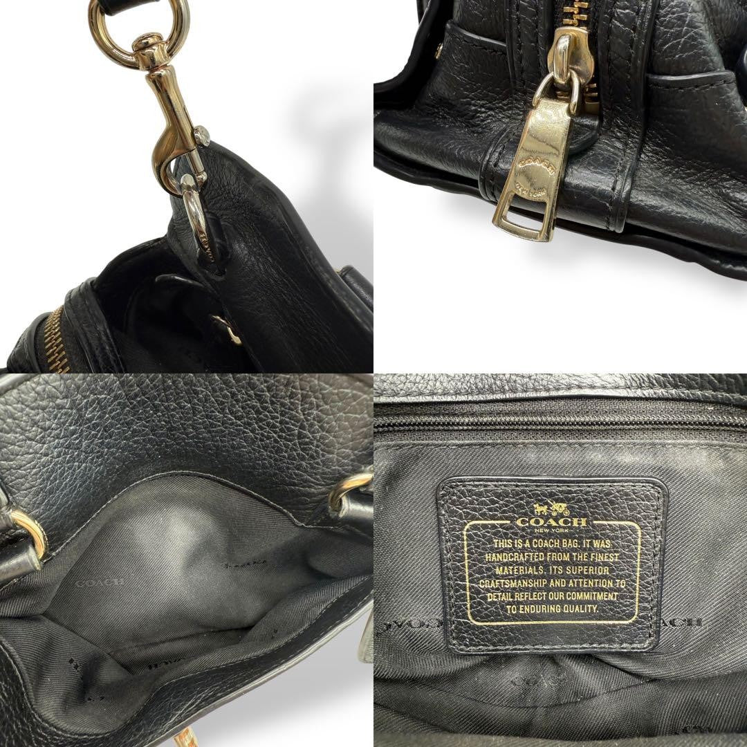 COACH Hand Shoulder Bag Tote Purse 2way 37779 Leather Black Authentic