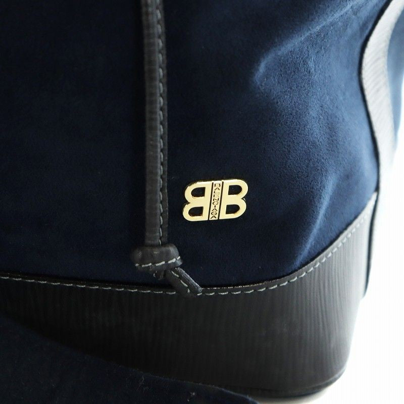 BALENCIAGA Shoulder Bag Purse BB Suede Navy Authentic