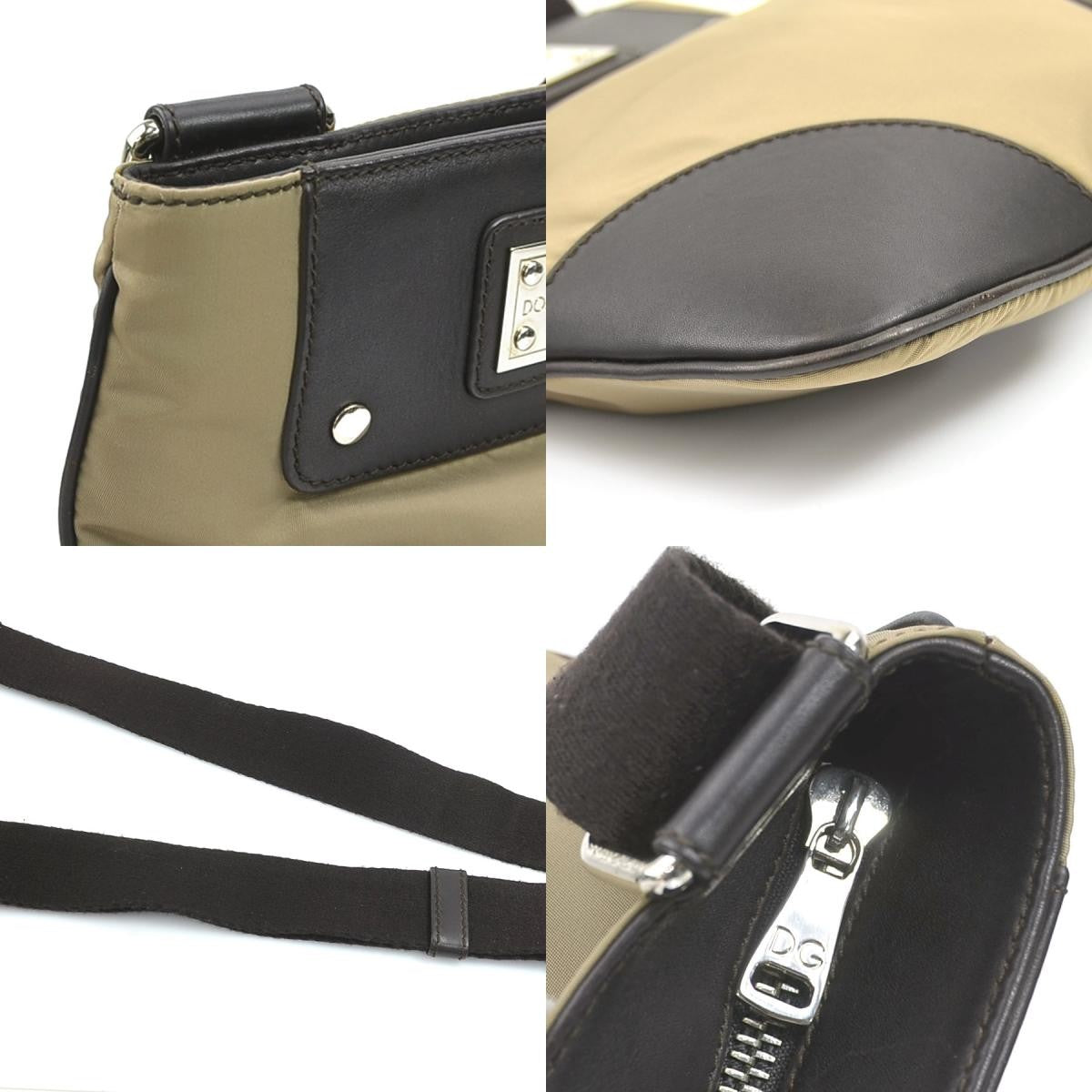 Dolce & Gabbana Shoulder Bag Purse Nylon Leather Brown Authentic