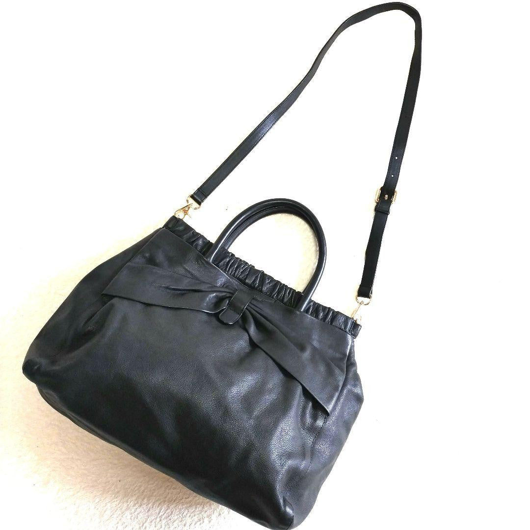 Red Valentino Hand Shoulder Bag Tote Purse 2way Leather Black Authentic