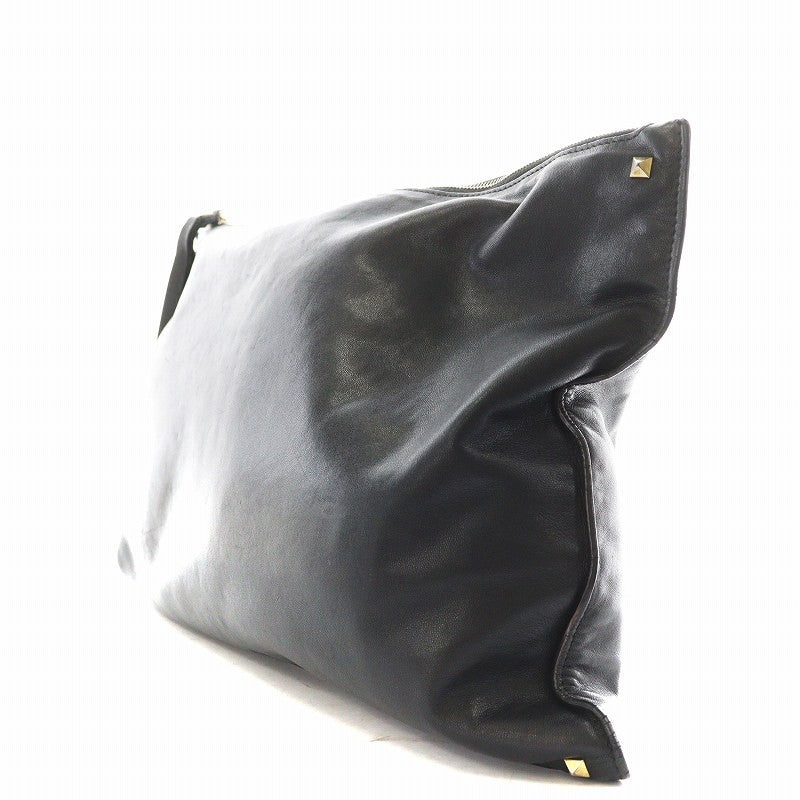 Valentino Garavani Clutch Bag Second Bag Rockstuds Leather Black Authentic
