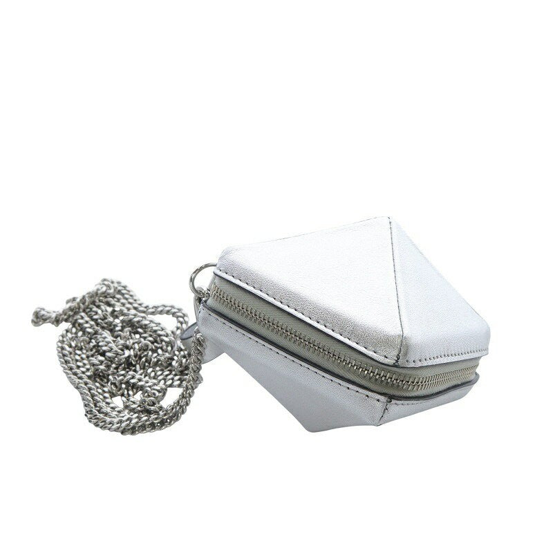 Valentino Garavani Shoulder Bag Purse Rockstuds Chain Leather Silver Authentic
