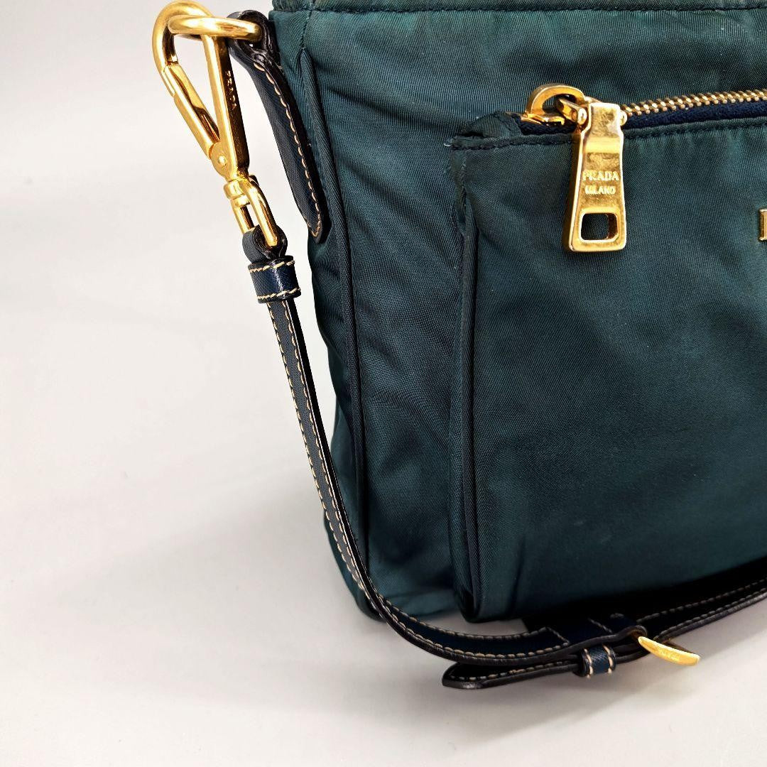 PRADA Shoulder Bag Purse Nylon Green Authentic