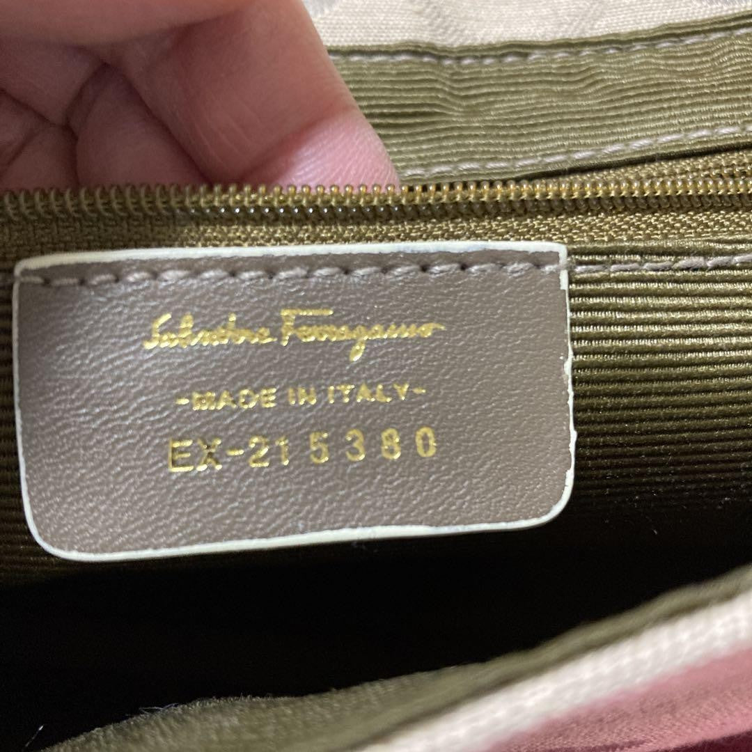 Salvatore Ferragamo shoulder bag Purse Gancini Beige Gold Canvas Authentic Used