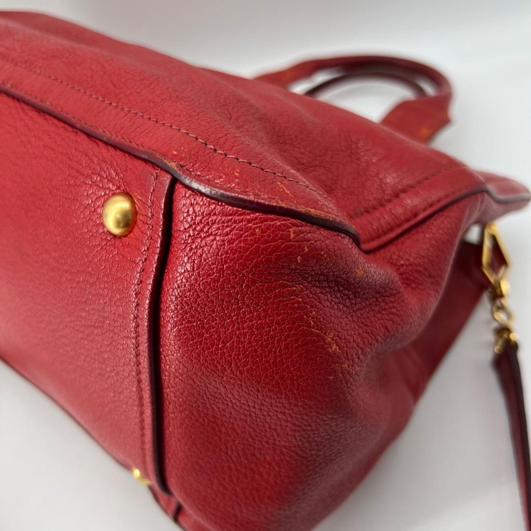 MIU MIU Hand Shoulder Bag Tote Purse 2way Logo Leather Red Authentic