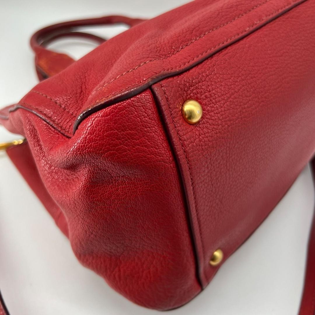 MIU MIU Hand Shoulder Bag Tote Purse 2way Logo Leather Red Authentic