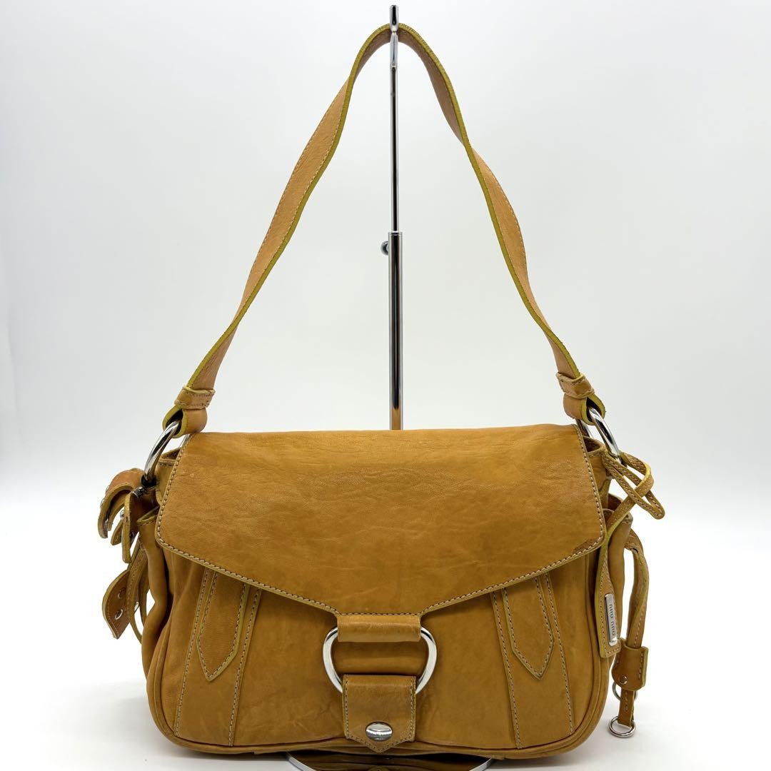 MIU MIU Shoulder Bag Purse Leather Orange Authentic