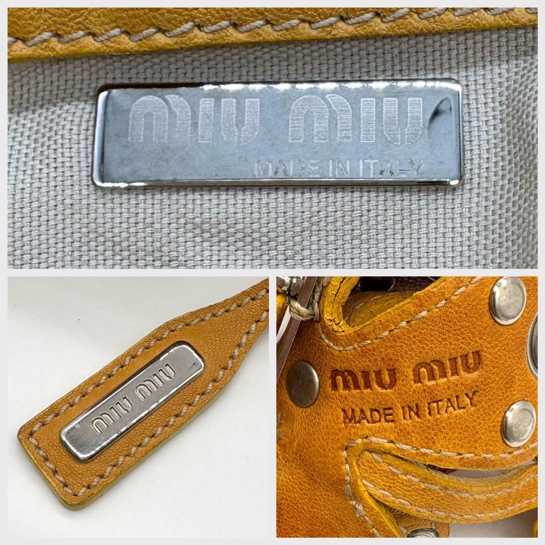 MIU MIU Shoulder Bag Purse Leather Orange Authentic