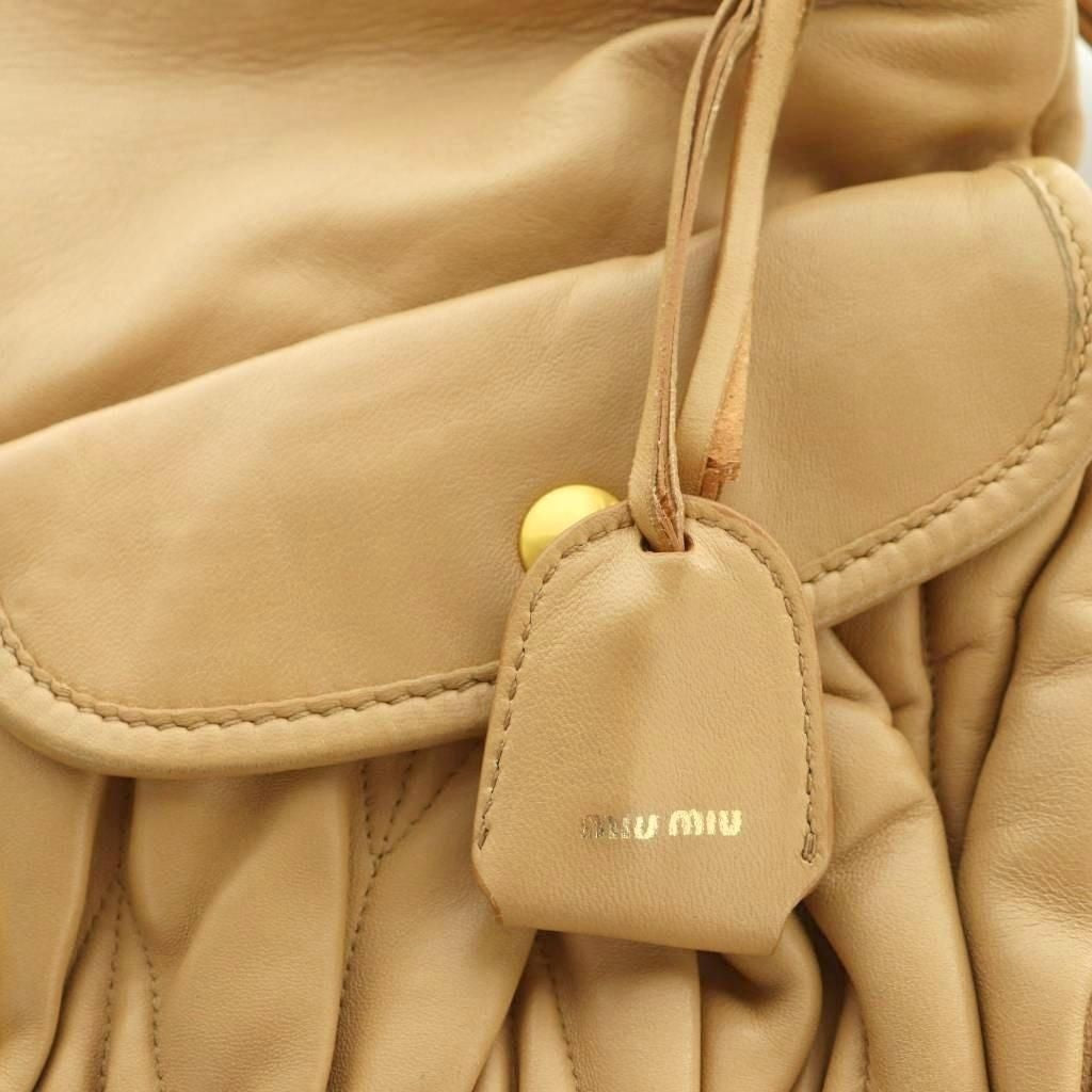 MIU MIU Hand Shoulder Bag Tote Purse 2way Matelasse Leather Beige Authentic