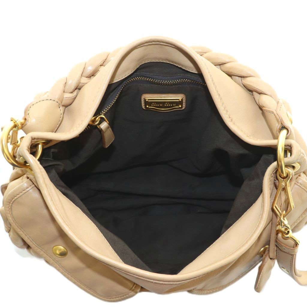MIU MIU Hand Shoulder Bag Tote Purse 2way Matelasse Leather Beige Authentic