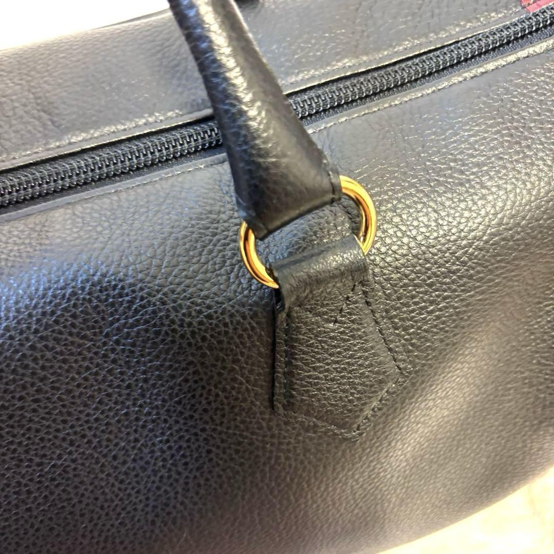 Saint Laurent Boston Bag Hand Bag Tote Purse Leather Black Red Authentic