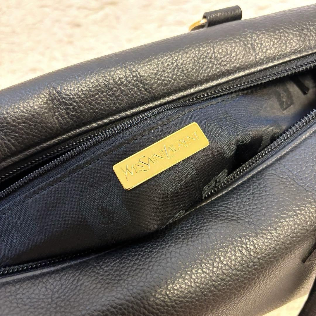 Saint Laurent Boston Bag Hand Bag Tote Purse Leather Black Red Authentic