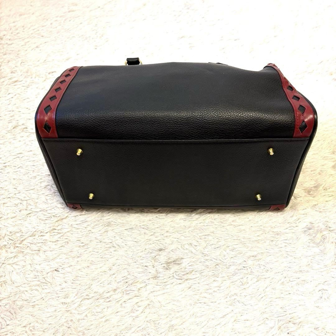 Saint Laurent Boston Bag Hand Bag Tote Purse Leather Black Red Authentic