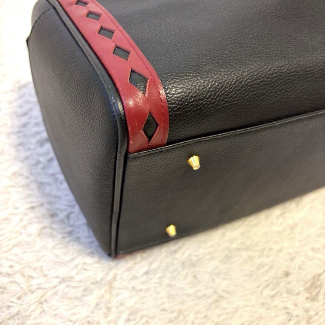 Saint Laurent Boston Bag Hand Bag Tote Purse Leather Black Red Authentic