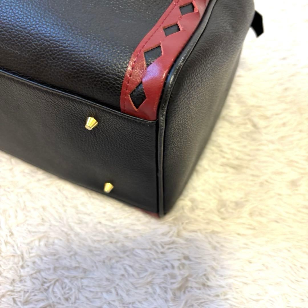 Saint Laurent Boston Bag Hand Bag Tote Purse Leather Black Red Authentic