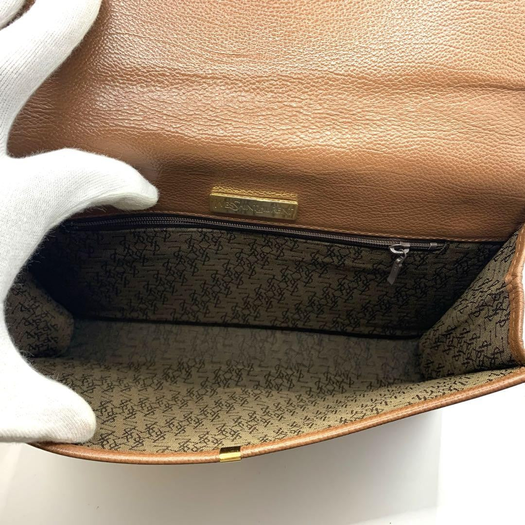 Saint Laurent Clutch Bag Second Bag YSL Cassandra Leather Brown Authentic