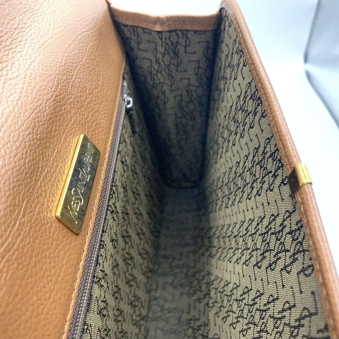 Saint Laurent Clutch Bag Second Bag YSL Cassandra Leather Brown Authentic