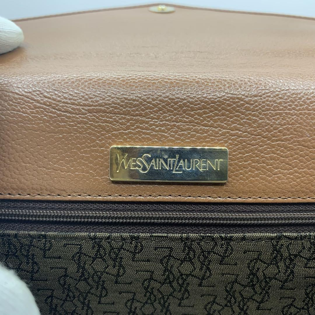 Saint Laurent Clutch Bag Second Bag YSL Cassandra Leather Brown Authentic
