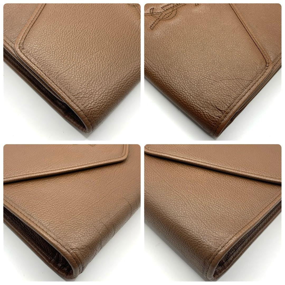 Saint Laurent Clutch Bag Second Bag YSL Cassandra Leather Brown Authentic