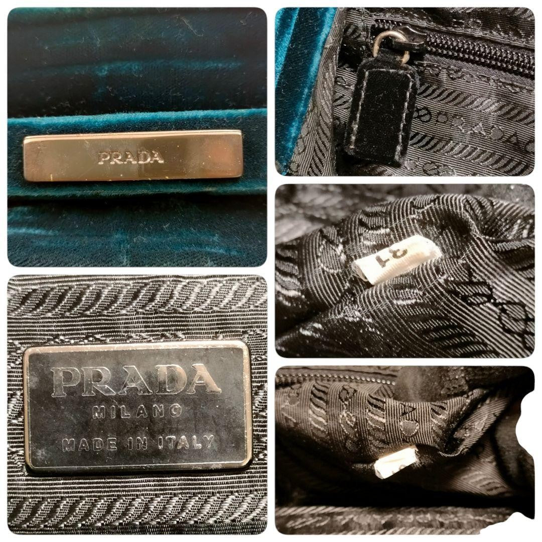 PRADA Hand Bag Tote Purse Mini Boston Bag Blue Green Authentic