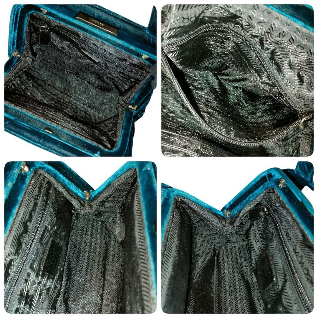 PRADA Hand Bag Tote Purse Mini Boston Bag Blue Green Authentic