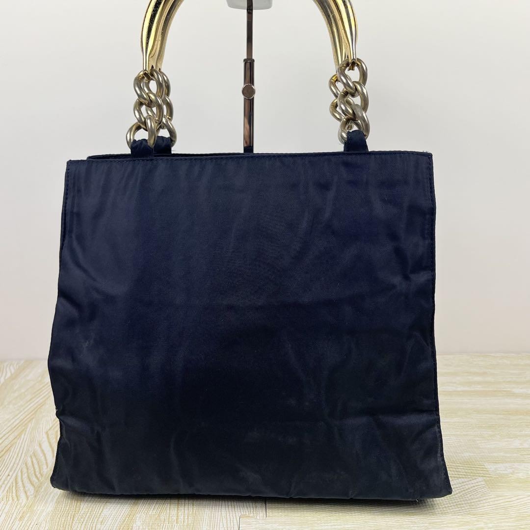 PRADA Hand Bag Tote Purse Logo Nylon Navy Authentic