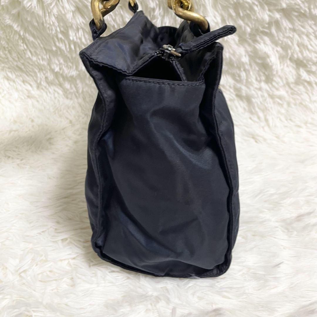 PRADA Hand Bag Tote Purse Logo Nylon Navy Authentic