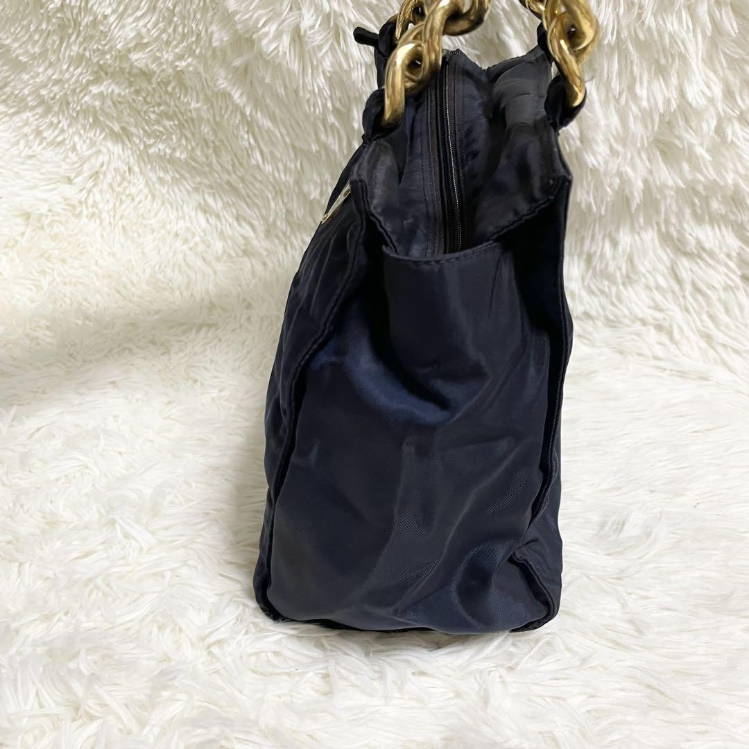 PRADA Hand Bag Tote Purse Logo Nylon Navy Authentic
