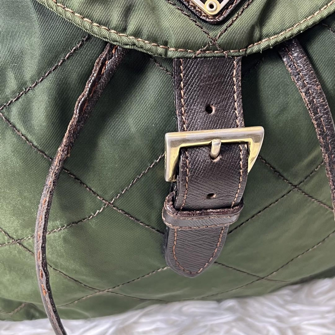 PRADA Backpack Logo Nylon Leather Green Authentic