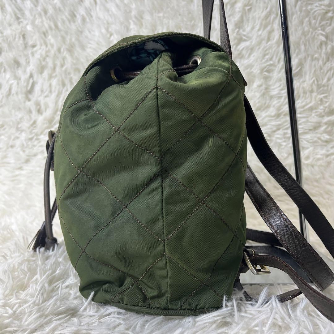 PRADA Backpack Logo Nylon Leather Green Authentic