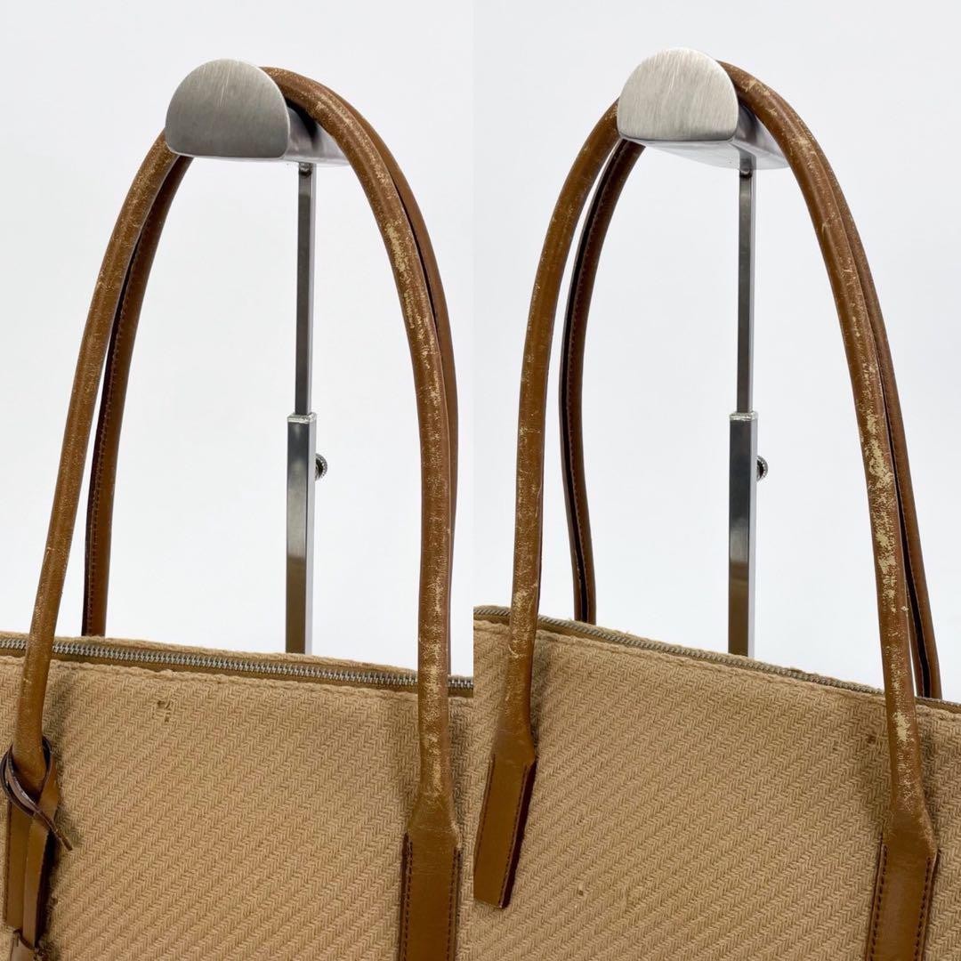PRADA Hand Bag Tote Purse Canvas Leather Beige Brown Authentic